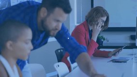 Animation of network of connections with people icons over diverse business people in office. Global finance, business, connections, computing and data processing concept digitally generated video. - Powered by Shutterstock - Get 15% off with code: PIKWIZARD15