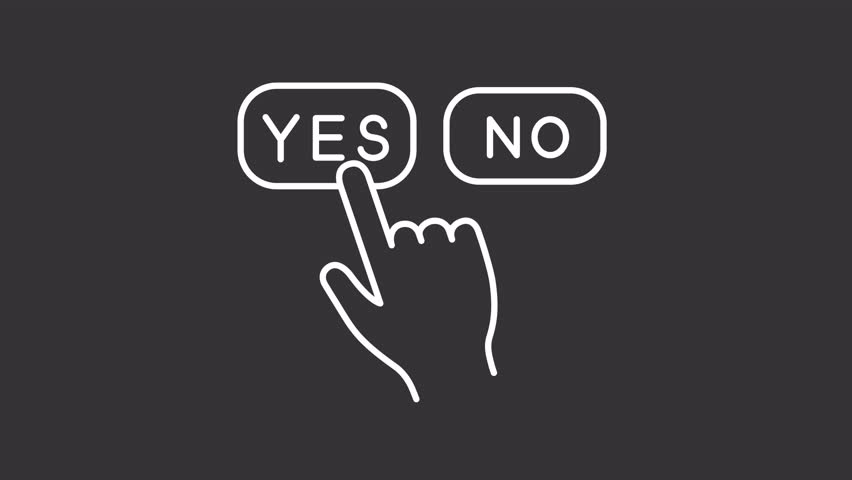 Choice buttons white line animation. Two options animated icon. Moving hand, scaling. Selection comparison. Isolated illustration on dark background. Transition alpha video. Motion graphic