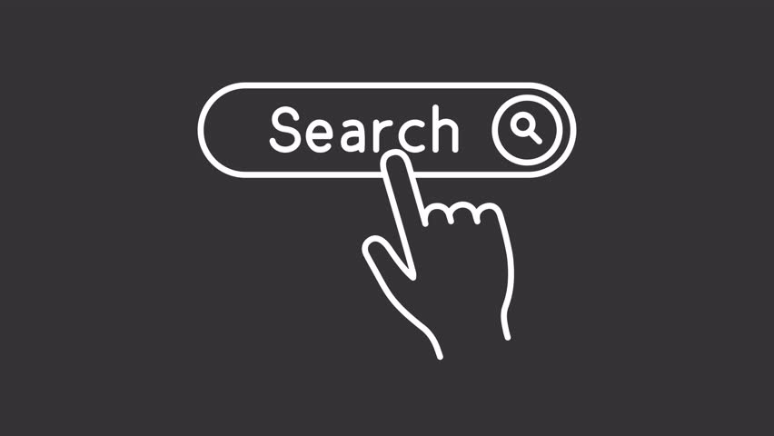 Search bar white line animation. Web navigation animated icon. Scaling letters, pressing buttons. Browser interface. Isolated illustration on dark background. Transition alpha video. Motion graphic