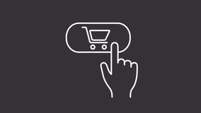 Purchase button white line animation. Online shopping animated icon. Shaking finger, pressing. E commerce. Isolated illustration on dark background. Transition alpha video. Motion graphic - Powered by Shutterstock - Get 15% off with code: PIKWIZARD15