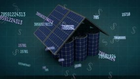 Animation of data processing over dollars and house of solar panels. Global travel, technology and digital interface concept digitally generated video. - Powered by Shutterstock - Get 15% off with code: PIKWIZARD15
