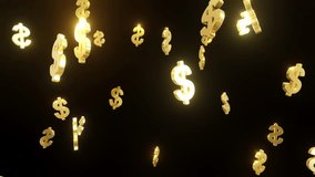3D golden dollar signs falling on a black background. Ideal for financial, investment, and business-related content - Powered by Shutterstock - Get 15% off with code: PIKWIZARD15