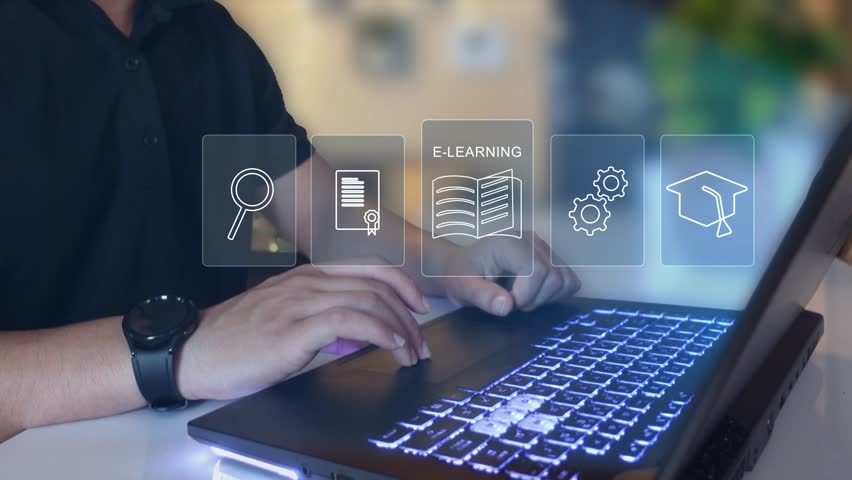 E-learning online education training webinar on internet for personal development and professional qualifications. Digital courses to develop new skills. - Powered by Shutterstock - Get 15% off with code: PIKWIZARD15