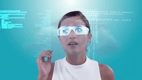 Animation of caucasian woman in vr glasses over data processing. Global connections, computing and data processing concept digitally generated video. - Powered by Shutterstock - Get 15% off with code: PIKWIZARD15