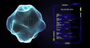 Animation of glowing 3d network and interface collecting data on black background. Connection, data, ai, processing, digital interface and communication, digitally generated video. - Powered by Shutterstock - Get 15% off with code: PIKWIZARD15