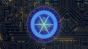 Animation of scope scanning and data processing over circuit board. Global finance, business, connections, computing and data processing concept digitally generated video. - Powered by Shutterstock - Get 15% off with code: PIKWIZARD15