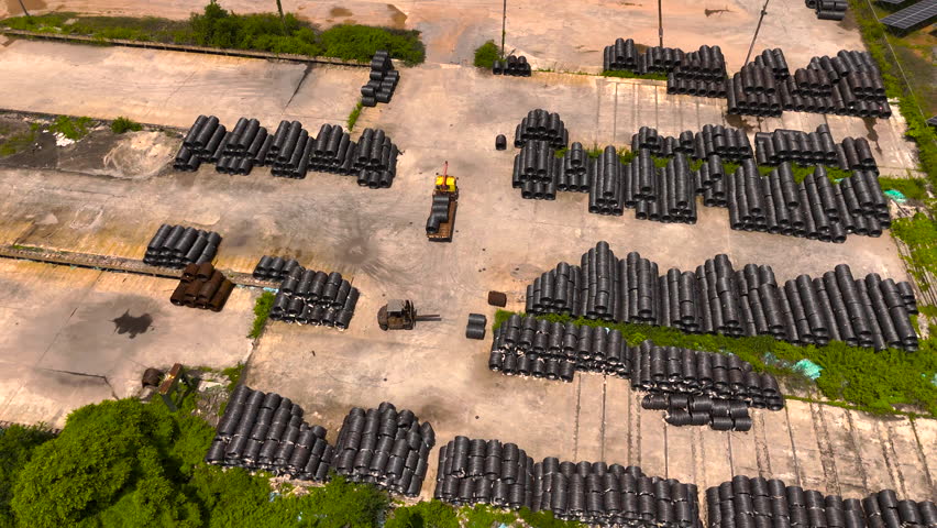 4k High angle view of steel coils from an industrial factory.