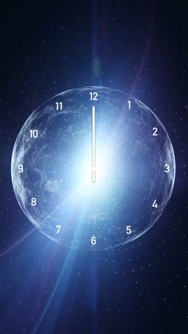 Infinity cosmos time looping clock on a artistic glowing light with sphere, universe science background. Seamless looping vertical background	
