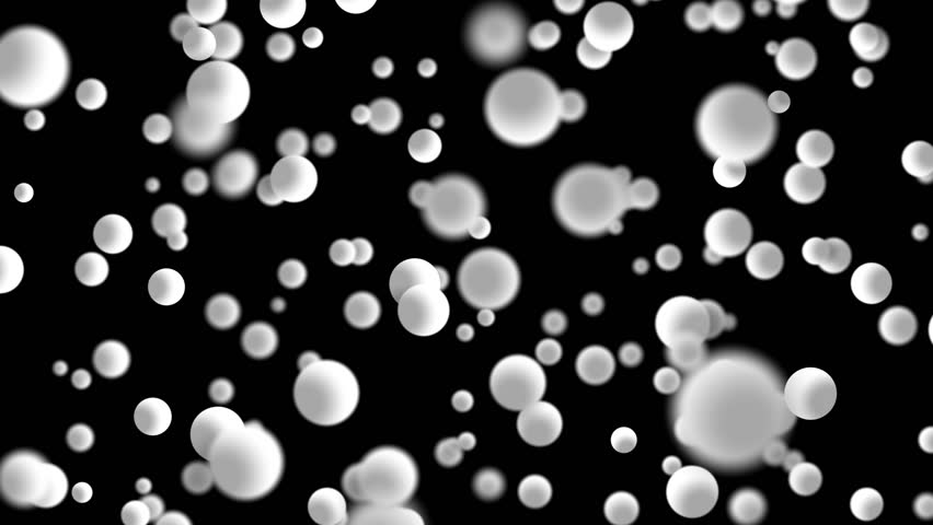 Abstract clean black background with random flying 3d white balls. Dynamic seamless looping flying white bubbles.	
