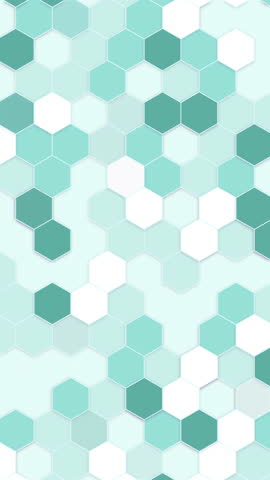 Hexagon grid green background. Geometric shapes of varied style and color. Honeycomb cells. Loop animation. Vertical video.