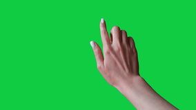 Swipe up gesture. Female hand scrolls up swiping on chroma key green screen background. Using a smartphone, tablet pc or a touchscreen. Interface concept. Scroll up and down and tap with finger - Powered by Shutterstock - Get 15% off with code: PIKWIZARD15