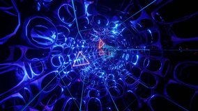 A 3d animated illustration VJ loop of futuristic infinity blue neon tunnel with colorful small triangles - for visual music videos - Powered by Shutterstock - Get 15% off with code: PIKWIZARD15