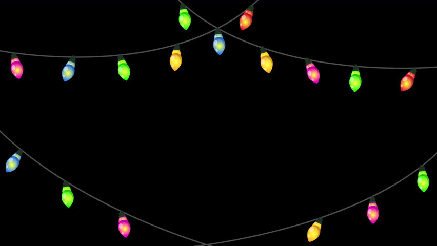 Christmas decoration colorful hanging bulb lights isolated background. Christmas glowing garlands. Alpha channel