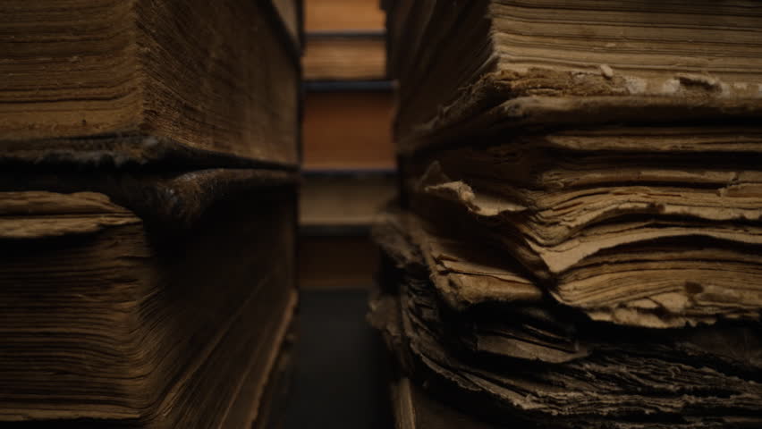 Macro view of Library Stack Old Books, Slider Macro In Antique Shop, Bookstore