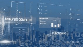 Animation of text and data processing over cityscape. Global finance, business, connections, computing and data processing concept digitally generated video. - Powered by Shutterstock - Get 15% off with code: PIKWIZARD15