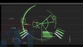 Animation of scope and data processing over dark background. Global finance, business, connections, computing and data processing concept digitally generated video. - Powered by Shutterstock - Get 15% off with code: PIKWIZARD15