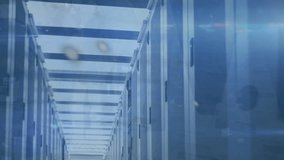 Animation of data processing over server room. Global technology, computing, connections and digital interface concept digitally generated video. - Powered by Shutterstock - Get 15% off with code: PIKWIZARD15