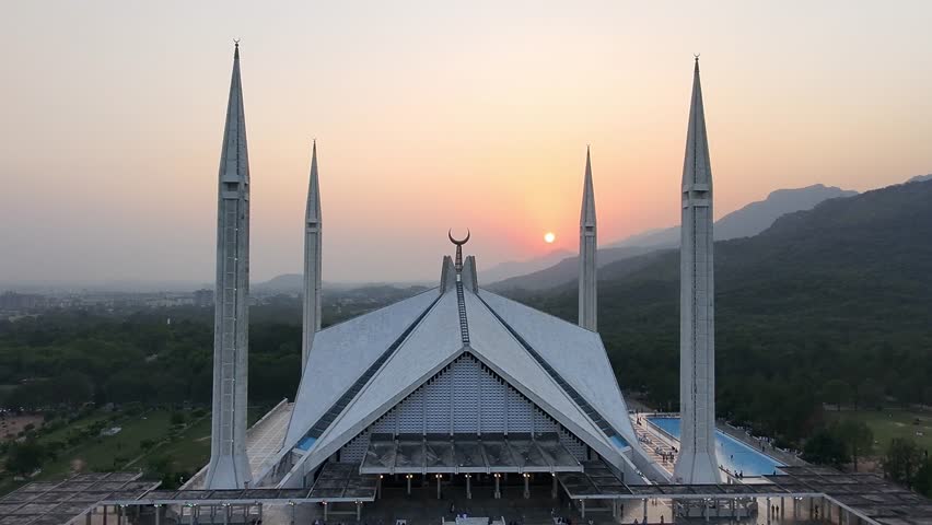 Faisal Mosque 4k Sunset View Drone Footage Up Close