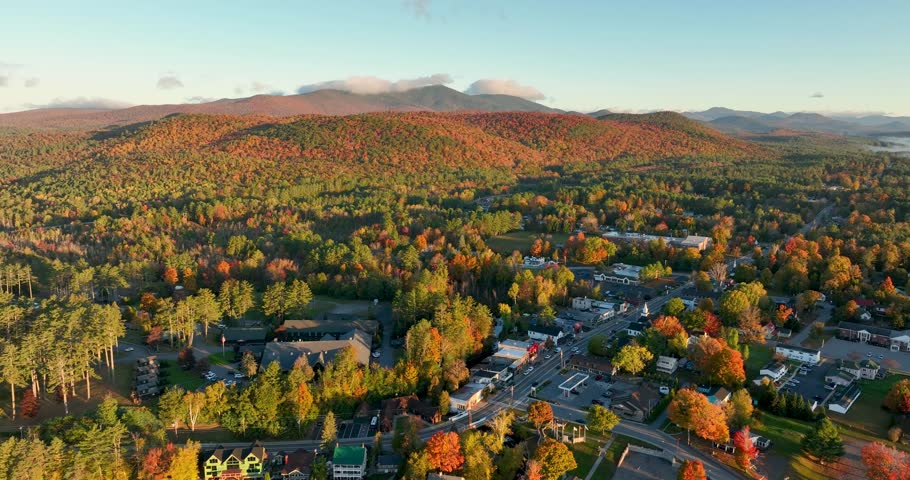 Aerial view of Schroon Lake, NY, showcasing the small town