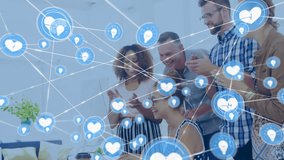 Animation of network of conncetions over diverse colleagues discussing work in office. Global business, finances, connections and digital interface concept digitally generated video. - Powered by Shutterstock - Get 15% off with code: PIKWIZARD15