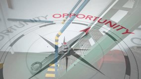Animation of compass with arrow pointing to opportunity text over steps on ship. Transport, travel, journey, opportunity, goals, direction and communication, digitally generated video. - Powered by Shutterstock - Get 15% off with code: PIKWIZARD15