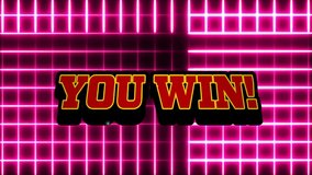 Animation of you win text and explosion over moving pink neon grid. Retro, gaming, network, data, processing, digital interface and communication, digitally generated video. - Powered by Shutterstock - Get 15% off with code: PIKWIZARD15