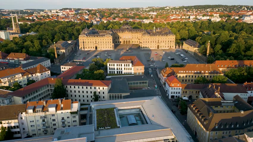 4K Aerial Drone Video of the Iconic St. John's Church near the Palatial Residenzplatz in Downotwn Würzburg, Germany