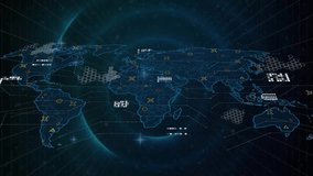 Animation of world map with data processing over circles on black background. Global technology, computing and digital interface concept digitally generated video. - Powered by Shutterstock - Get 15% off with code: PIKWIZARD15