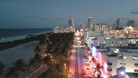 Aerial view of Miami Beach coastline at night. Panorama view of Miami Beach at night. Aerial view of South Pointe Park. Miami city at night. Top view of South Miami at night. - Powered by Shutterstock - Get 15% off with code: PIKWIZARD15