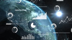 Animation of statistics and data processing over globe. Global connections, computing and data processing concept digitally generated video. - Powered by Shutterstock - Get 15% off with code: PIKWIZARD15