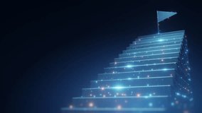Abstract glowing staircase with a flag at the top, symbolizing business success, achievement, and reaching goals in a futuristic, digital environment. - Powered by Shutterstock - Get 15% off with code: PIKWIZARD15