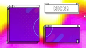 Animation of kick text over computer screens and vibrant background. Global social media, connections, computing and data processing concept digitally generated video. - Powered by Shutterstock - Get 15% off with code: PIKWIZARD15