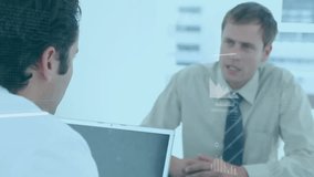 Animation of data processing with business icons over caucasian doctor and patient. Global medicine, computing and digital interface concept digitally generated video. - Powered by Shutterstock - Get 15% off with code: PIKWIZARD15