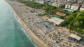 Aerial View 4K: Seaside Oasis, Sun Loungers and Shoreline Bliss - Powered by Shutterstock - Get 15% off with code: PIKWIZARD15