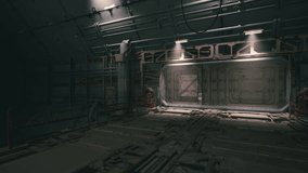 Inside a large cargo terminal on a massive space station, bright lights illuminate the metallic walls and floor. Equipment and supplies are organized for interstellar transport. - Powered by Shutterstock - Get 15% off with code: PIKWIZARD15