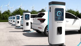 Electric car is charging the battery at the Ev charging station - Powered by Shutterstock - Get 15% off with code: PIKWIZARD15