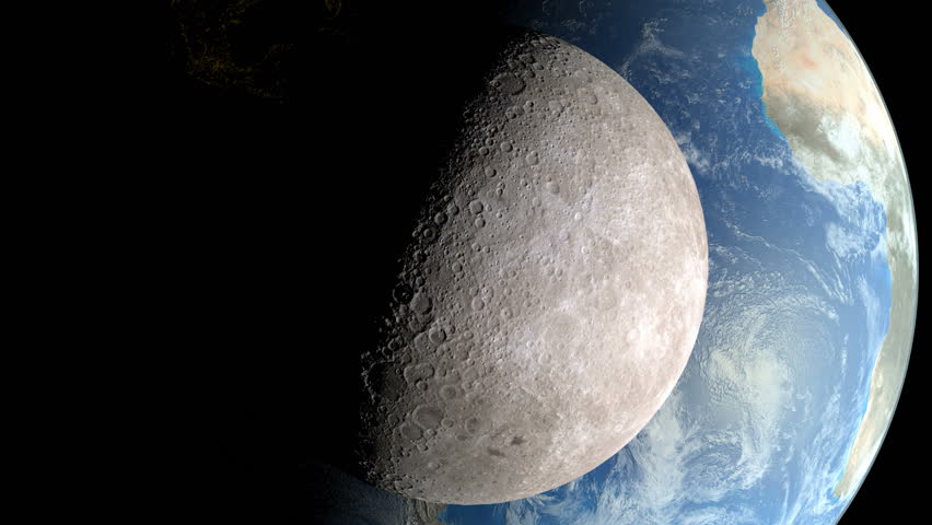 View of the Moon from its far side, with the Earth looming in the background. Elements of this image furnished by NASA.