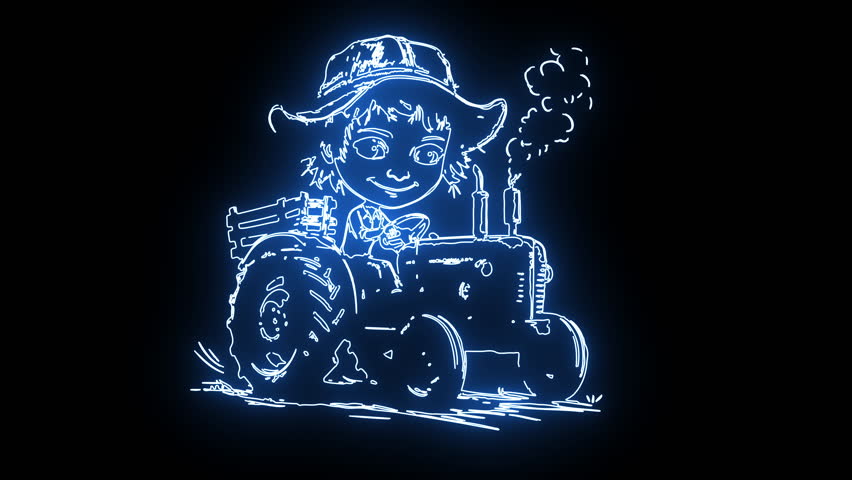 icon of a child riding a tractor with a glowing neon effect