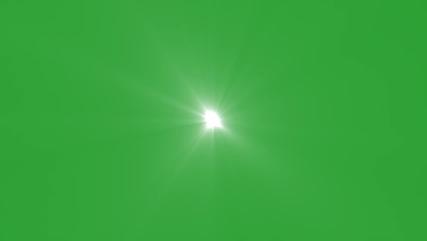White light at the top on a green background. Animations of the Sun's rays, Beautiful 4K white spotlight effects, moving. Flashes, bright light, twinkling star effect.