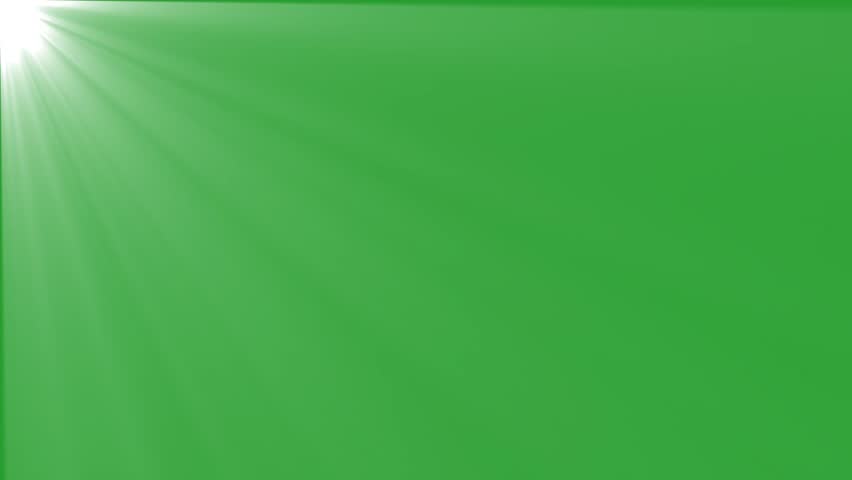 White light at the top on a green background. Animations of the Sun's rays, Beautiful 4K white spotlight effects, moving. Flashes, bright light, twinkling star effect.