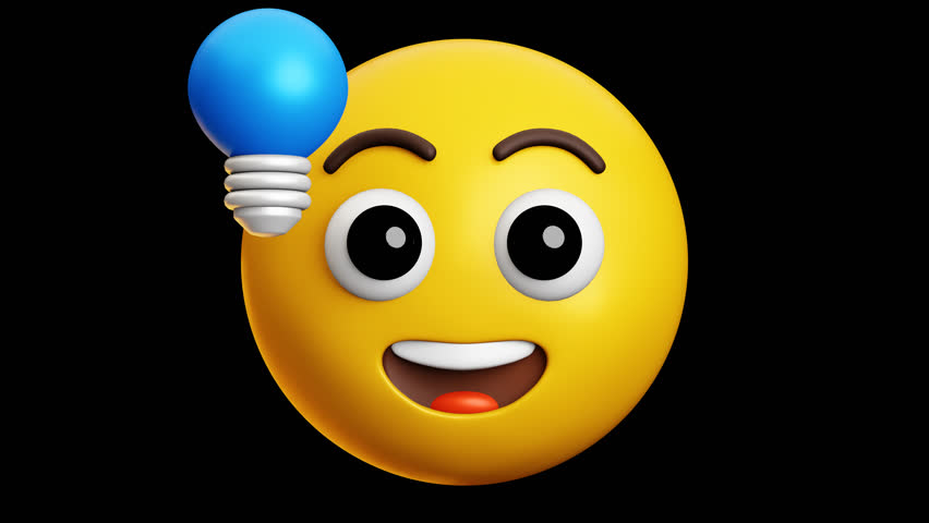 get an idea with lamp emoji, 3d emoticon animation, Alpha channel, Transparent video	
