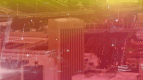Animation of data processing and diagrams over cityscape. Global business and digital interface concept digitally generated video. - Powered by Shutterstock - Get 15% off with code: PIKWIZARD15