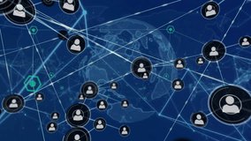 Animation of network of connections with icons over world map and globe. Social media and digital interface concept digitally generated video. - Powered by Shutterstock - Get 15% off with code: PIKWIZARD15