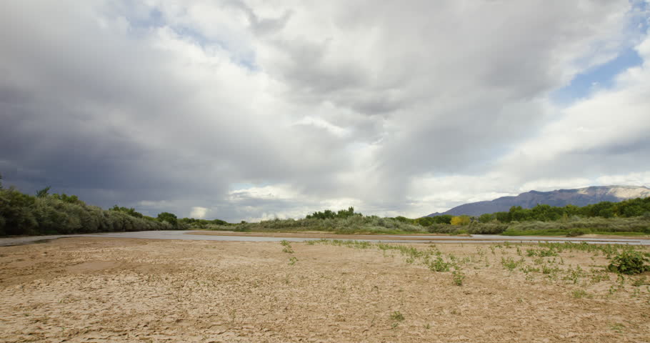 Pan shot to show how the Rio Grande is drying up