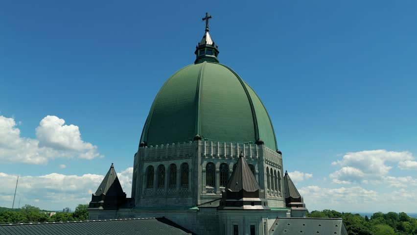 A closeup shot of the green dome of Saint Joseph