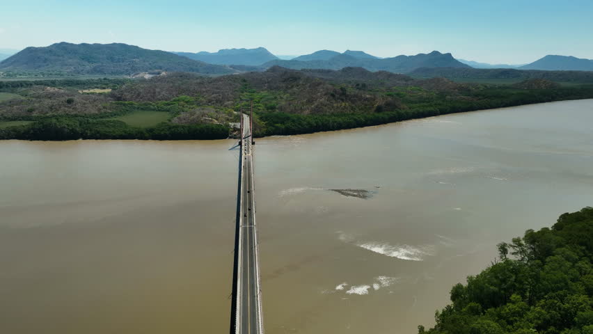 Drone overlooking the Amistad Bridge (Puente La Amistad de Taiwán) in Costa Rica