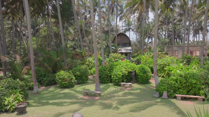A small house is nestled in the middle of a lush jungle, Cottage wooden in the jungle on the island of Bali in Indonesia, Cottage wooden in the jungle on the island of Bali in Indonesia, house
