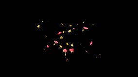 Confetti explosion animated on transparent background. Colorful party popper shooting motion graphic with alpha channel. Paper shoot, particle, dynamite, heart, star, smile, circle, rectangle. - Powered by Shutterstock - Get 15% off with code: PIKWIZARD15