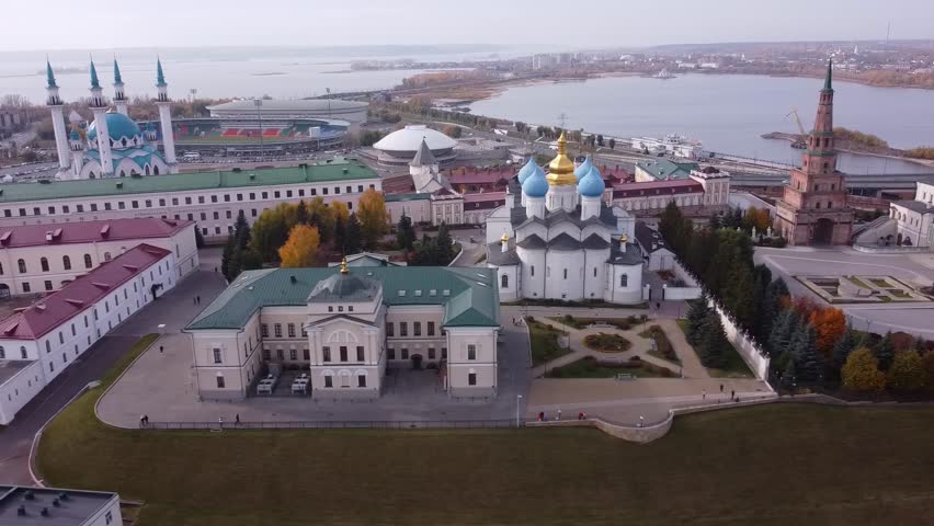 Drone side flight along the Kazan Kremlin, Kazan, Russia