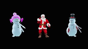 Merry christmas and happy new year, 3d rendering, Snowman, santa claus Dancing, Animation 3D, cartoon,Included in the end of the clip with Luma matte. - Powered by Shutterstock - Get 15% off with code: PIKWIZARD15